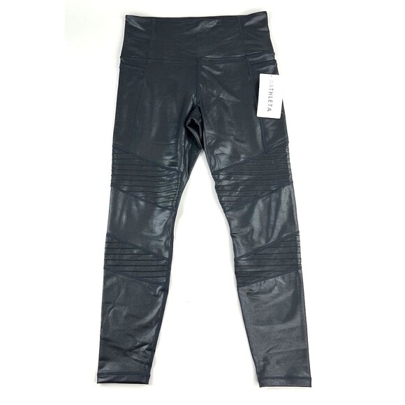 Athleta Inclination Moto Shimmer Tight Powervita 27" Black Womens Size M NWT - Picture 1 of 10